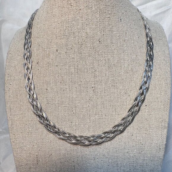VTG Sterling Silver 925 Braided Herringbone Chain 17.5" Spring Ring Clasp - Picture 1 of 6